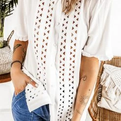 Levency New In Frilled Hollow Short Sleeve Shirt