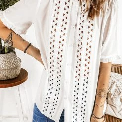 Levency New In Frilled Hollow Short Sleeve Shirt