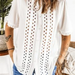 Levency New In Frilled Hollow Short Sleeve Shirt