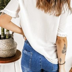 Levency New In Frilled Hollow Short Sleeve Shirt