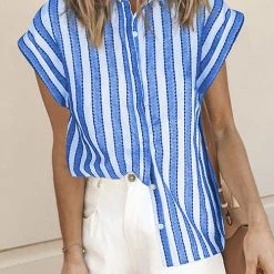 Levency New In Striped Button Short Sleeve Shirt