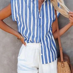 Levency New In Striped Button Short Sleeve Shirt