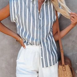 Levency New In Striped Button Short Sleeve Shirt