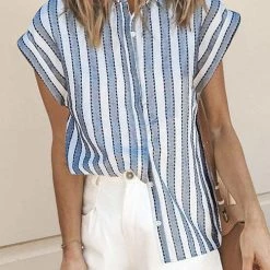 Levency New In Striped Button Short Sleeve Shirt