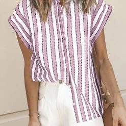 Levency New In Striped Button Short Sleeve Shirt