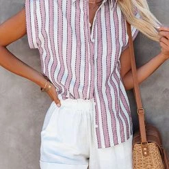 Levency New In Striped Button Short Sleeve Shirt