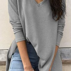 Levency New In V Neck Waffle Knit Tunic