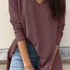 Levency New In V Neck Waffle Knit Tunic
