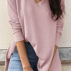 Levency New In V Neck Waffle Knit Tunic