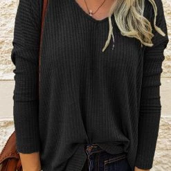 Levency New In V Neck Waffle Knit Tunic