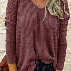 Levency New In V Neck Waffle Knit Tunic