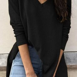 Levency New In V Neck Waffle Knit Tunic