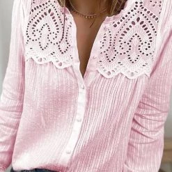 Levency New In Hollow Lace Button Long Sleeve Shirt