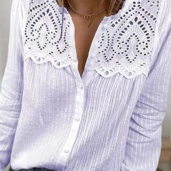 Levency New In Hollow Lace Button Long Sleeve Shirt