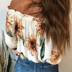 Levency Off Shoulder Floral Drawstring Blouse New In