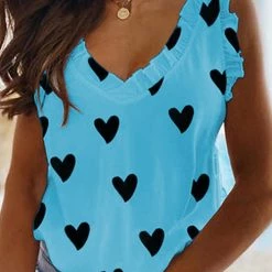 Levency New In Ruffles Heart V Neck Tank Top