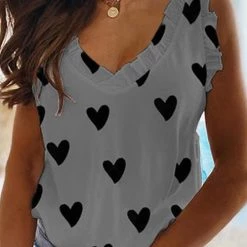 Levency New In Ruffles Heart V Neck Tank Top