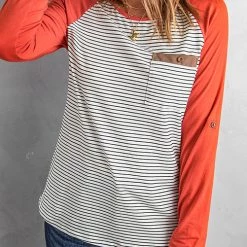 Levency New In O Neck Long Sleeve Striped Raglan Top