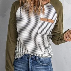 Levency New In O Neck Long Sleeve Striped Raglan Top