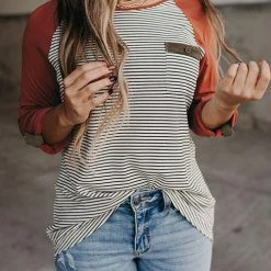 Levency New In O Neck Long Sleeve Striped Raglan Top