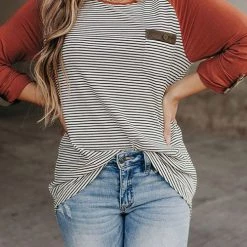 Levency New In O Neck Long Sleeve Striped Raglan Top