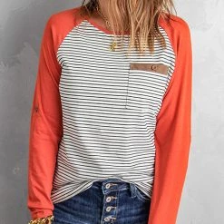Levency New In O Neck Long Sleeve Striped Raglan Top