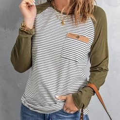 Levency New In O Neck Long Sleeve Striped Raglan Top