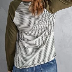 Levency New In O Neck Long Sleeve Striped Raglan Top