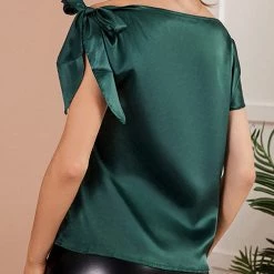 Levency Satin Tie Shoulder Asymmetrical Neck Blouse 20 Levency Satin Tie Shoulder Asymmetrical Neck Blouse