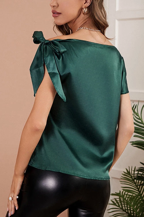 Levency Satin Tie Shoulder Asymmetrical Neck Blouse 9 Levency Satin Tie Shoulder Asymmetrical Neck Blouse