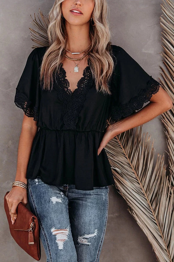 Levency V Neck Crochet Lace Peplum Blouse New In 8 Levency V Neck Crochet Lace Peplum Blouse New In