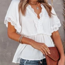 Levency V Neck Crochet Lace Peplum Blouse New In 18 Levency V Neck Crochet Lace Peplum Blouse New In