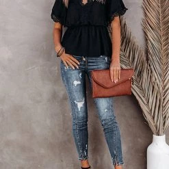 Levency V Neck Crochet Lace Peplum Blouse New In 21 Levency V Neck Crochet Lace Peplum Blouse New In