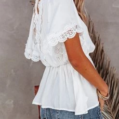 Levency V Neck Crochet Lace Peplum Blouse New In 14 Levency V Neck Crochet Lace Peplum Blouse New In