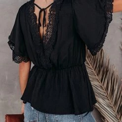 Levency V Neck Crochet Lace Peplum Blouse New In 15 Levency V Neck Crochet Lace Peplum Blouse New In