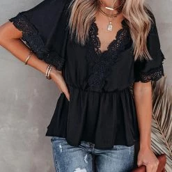 Levency V Neck Crochet Lace Peplum Blouse New In 17 Levency V Neck Crochet Lace Peplum Blouse New In