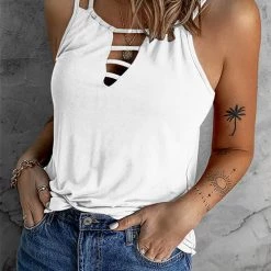 Levency Hollow Criss Cross Tank Top New In