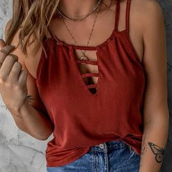 Levency Hollow Criss Cross Tank Top New In