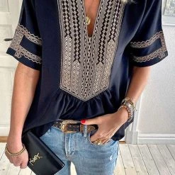 Levency New In Ethnic Print V Neck Blouse