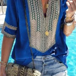 Levency New In Ethnic Print V Neck Blouse