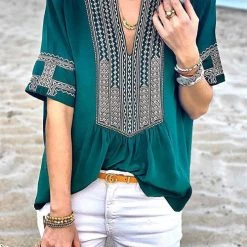 Levency New In Ethnic Print V Neck Blouse