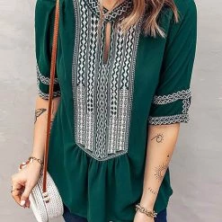 Levency New In Ethnic Print V Neck Blouse