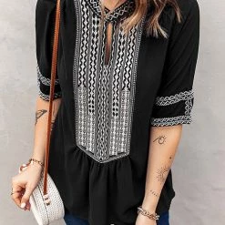Levency New In Ethnic Print V Neck Blouse