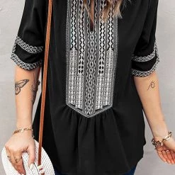 Levency New In Ethnic Print V Neck Blouse