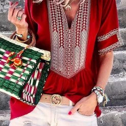 Levency New In Ethnic Print V Neck Blouse