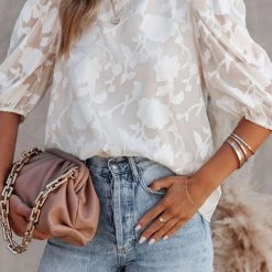 Levency Half Sleeve O Neck Textured Blouse New In