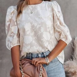 Levency Half Sleeve O Neck Textured Blouse New In