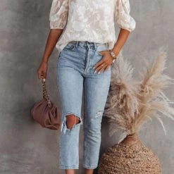 Levency Half Sleeve O Neck Textured Blouse New In