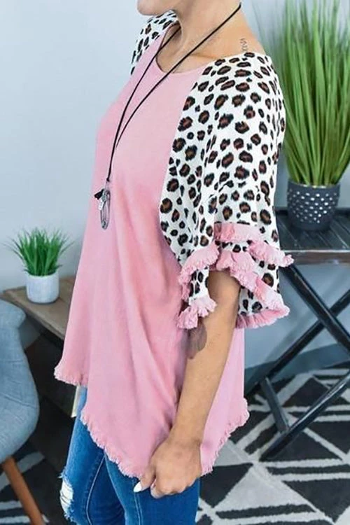 Levency Leopard Layered Sleeves Blouse New In 12 Levency Leopard Layered Sleeves Blouse New In