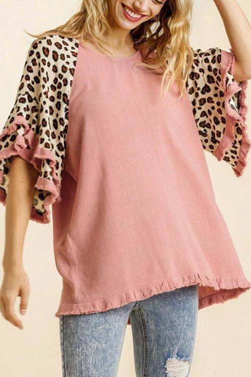 Levency Leopard Layered Sleeves Blouse New In 6 Levency Leopard Layered Sleeves Blouse New In